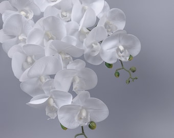 9 Heads Real-touch Orchid in White 90cmH | Artificial Faux Pure White Orchid | Artificial Flowers | Home Party Decor | DIY Flower Arranging