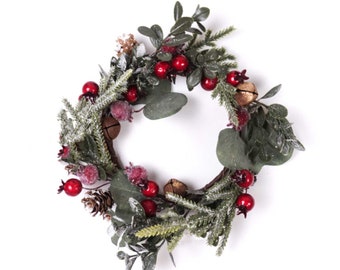 Mini Christmas Wreath with Berry and Bell 15cmD | X-mas Wreath | Table Centerpiece | Party Decor | Wall Decoration DIY