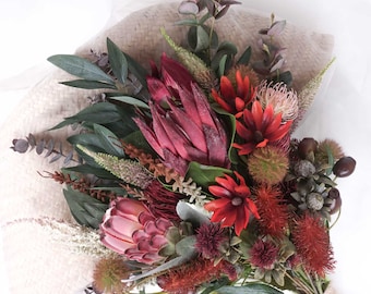 Native Red Protea Bouquet 70cmH x 40cmW | Hand-tied Native Flower Bouquet | Australian Native | Artificial Flowers | Home Decor