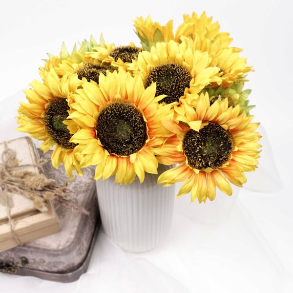 7 Heads Sunflower Bouquet 39cmH x 22cmW| Wedding Bouquet | Floral Arrangements | Vase Display | Fake Flowers | Artificial Flowers Australia