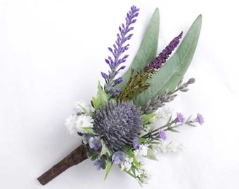 Native Thistle Wedding Buttonhole Corsage Grooms Groomsmen Guests Boutonniere Pinholes