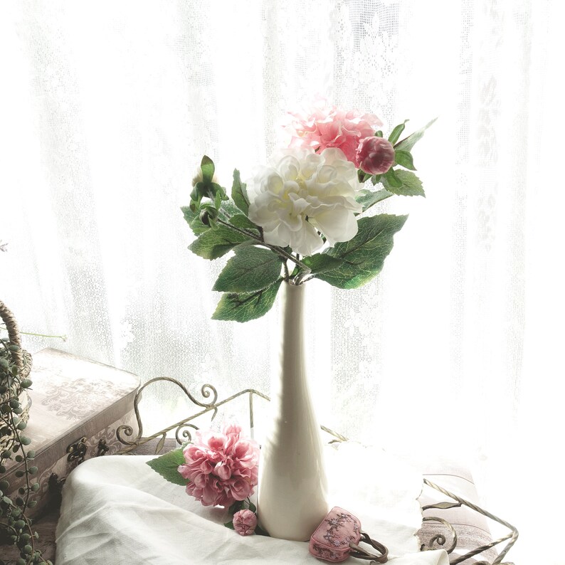 Luxury Silk Dahlia Flower Stem in Cream White 41cmh Etsy Australia