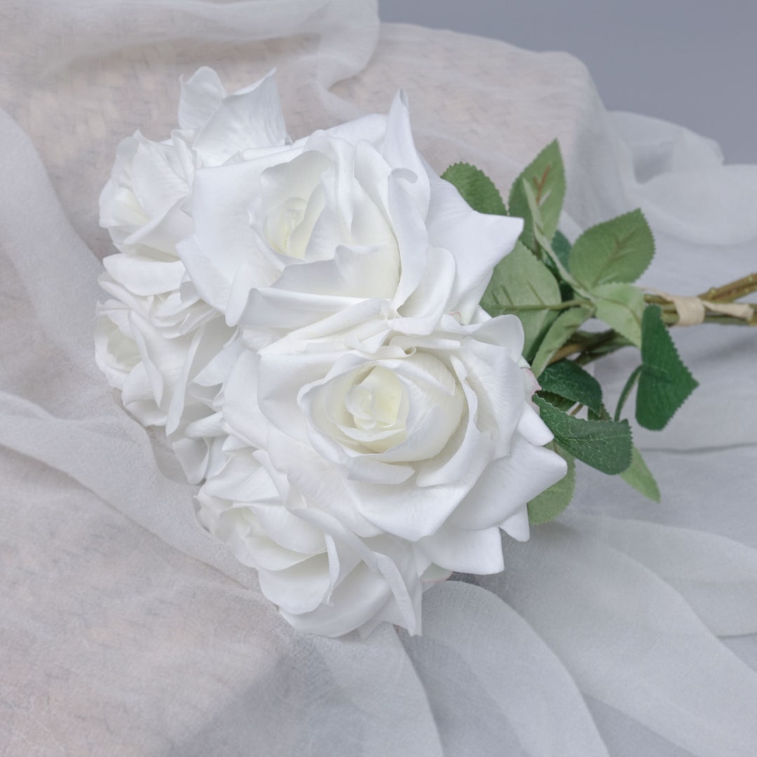 5 Heads Realtouch Long Stemmed Rose Bouquet 50cmh Wedding Bouquet