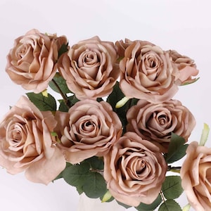 Big Head Garden Rose Stem in Cream Coffee 63cmH | Artificial Faux Flowers | Rose Stem | Single Rose Flower
