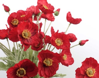 Poppy Flower Stem in Red 60cmH | Artificial Flowers | Poppy Flower | Home Party Decor DIY | Flower Arrangements