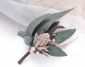 Native Thistle Wedding Buttonhole Corsage Grooms Groomsmen Guests Boutonniere Pinholes