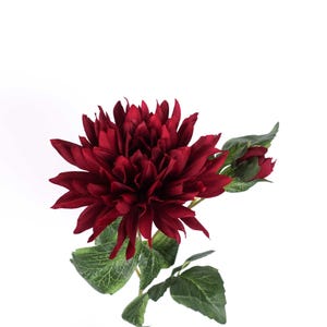 Dahlia Flower Stem Burgundy 60cmH | Artificial Faux Red Dahlia | Wedding Flower | Home Decor