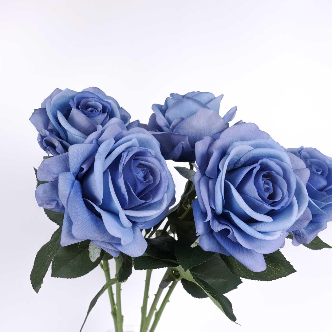 Real Touch Big Head Garden Rose Stem in Blue 65cmh Artificial Faux ...