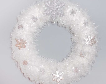 Snow White Wreath 35cmD | Artificial Christmas Wreath | X-mas Wreath | Home Garden Front Door Decoration | Wedding Event