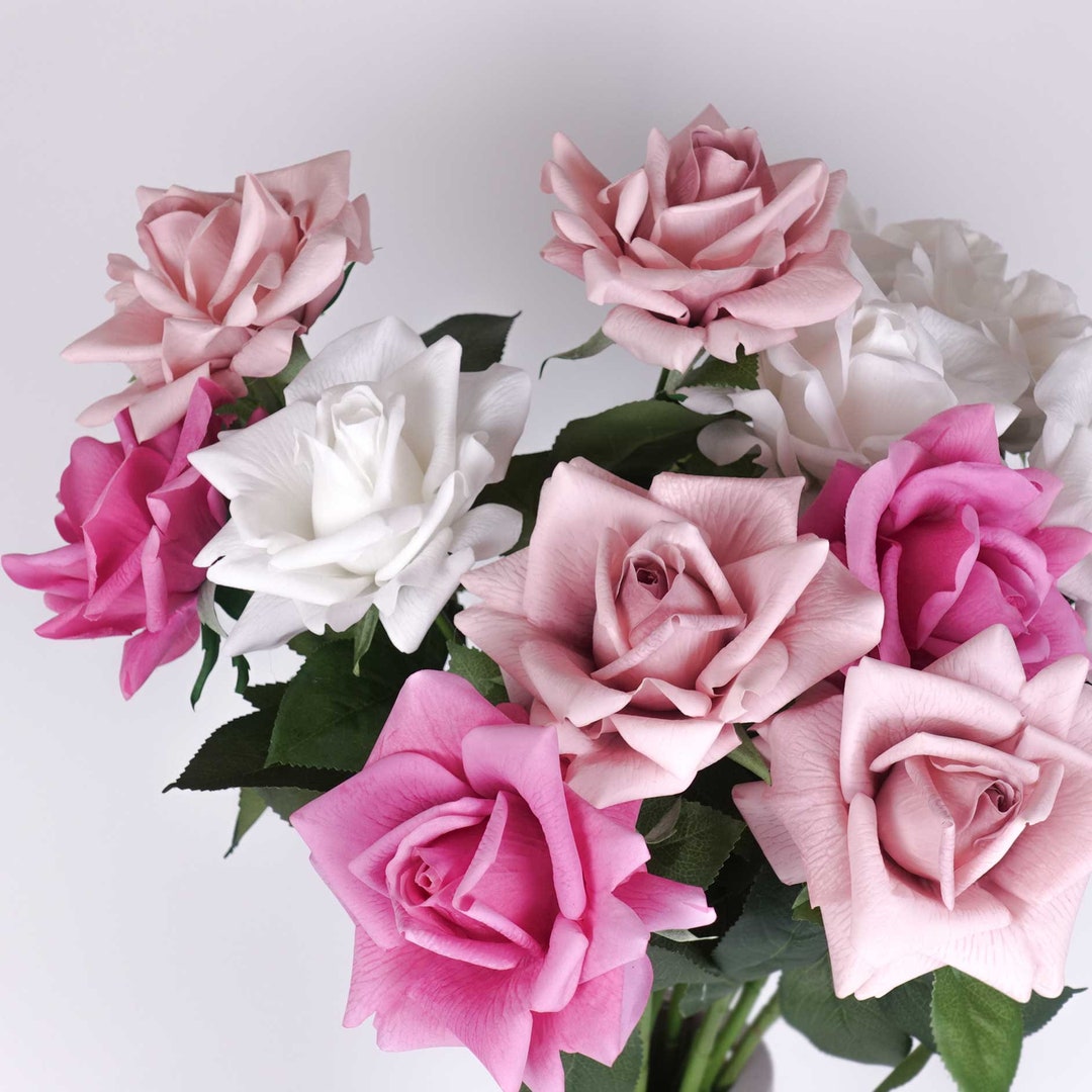 Real Touch Big Head Garden Rose Stem (type5) 73cmh | Artificial Faux ...