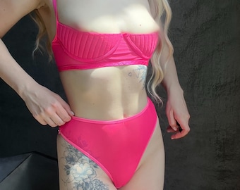 Neon pink lingerie see through - SUMMER | Handmade lingerie custom size Different colors
