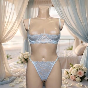 Blue Bridal Lingerie Set | Floral Lace Cupless Bra with Support | Open Shelf Lingerie, Plus Size Underwear
