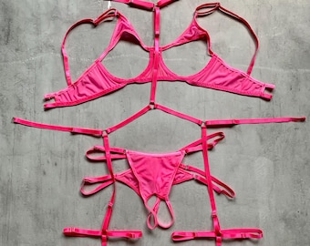 Open cupless bra - SPIDER | Handmade Colored custom size lingerie set | Different colors Mature