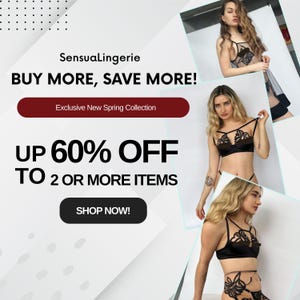 The image is an advertisement for a new spring collection of lingerie, featuring a collage of images of women wearing the products.