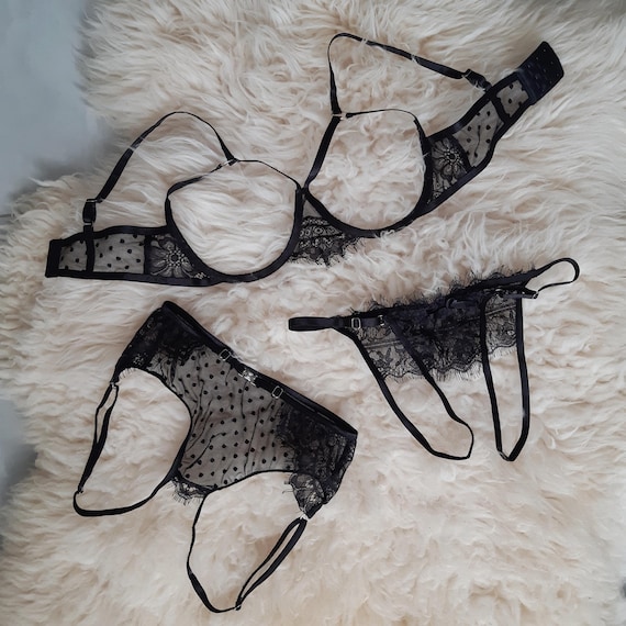 Open cup bra crotch lingerie Plus size and Custom size lingerie Cupless bra and Crotchless panties - MISS See through lingerie