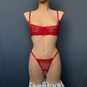 Cupless lingerie Red shelf bra with support Quarter cup bra - ROVENA | Lace lingerie Handmade lingerie Custom size Different colors Mature