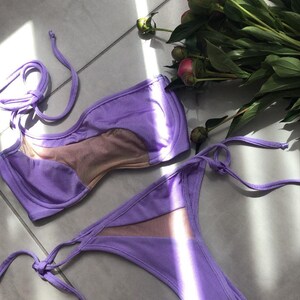 Lilac Cutout Bikini - Asymmetric One Shoulder Swimsuit image 7