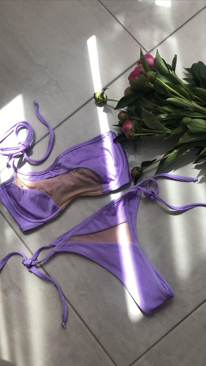 Lilac Cutout Bikini - Asymmetric One Shoulder Swimsuit image 7