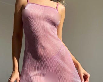Pink glitter Sheer night dress negligee - LURE Handmade lingerie for sleeping Custom sizes Different colors Mature