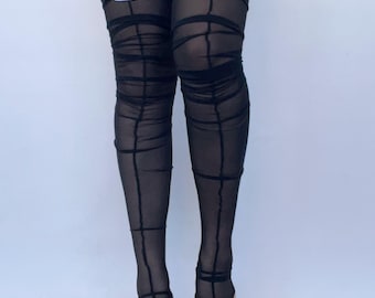 Sheer Thigh High Stockings Women Mesh Socks Open Toe Full Foot Options