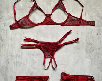 Open cupless bra - SPIDER | Handmade Colored custom size lingerie set | Different colors Mature