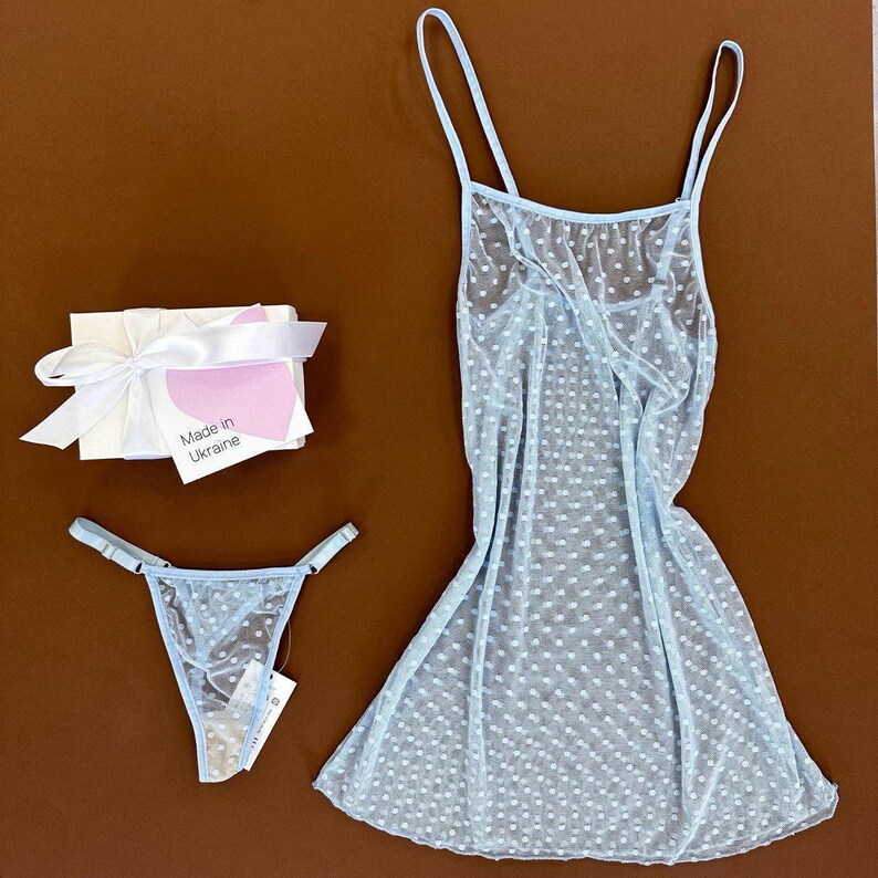 See through nightie Mesh nightgown Seductive negligee lingerie Sexy nightgown Crop top Sheer shorts Transparent pajamas image 7