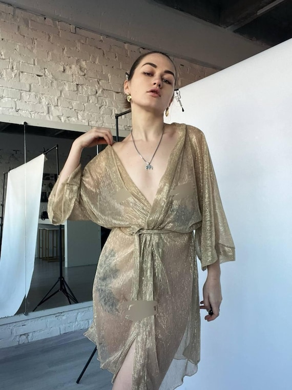 babydoll dress for honeymoon Night Dresses Bride Honeymoon Robe Gold See Through Robe Kimono TOKIO Sheer Gorman Atelier Bingo Beach Handwork Suit Piece decorated with cotton lace COLOR:BLUSH