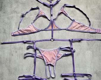Gefärbter Offener Cupless BH – SPIDER | Handgefertigte Damenunterwäsche | Verschiedene Farben Reif