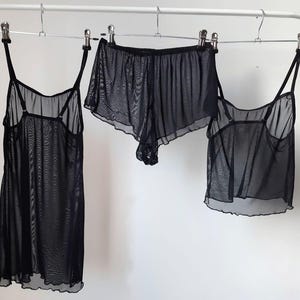 See through nightie Mesh nightgown Seductive negligee lingerie Sexy nightgown Crop top Sheer shorts Transparent pajamas image 4