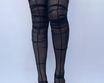 Sheer Thigh High Stockings Women Mesh Socks Open Toe Full Foot Options