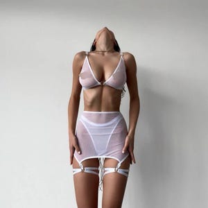 Bridal lingerie see through skirt Sheer bra with transparent panties - KLEO | Wedding lingerie set Handmade lingerie set in custom size