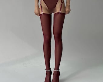 Burgundy Sheer Mesh Stockings for women Collored Custom Tights