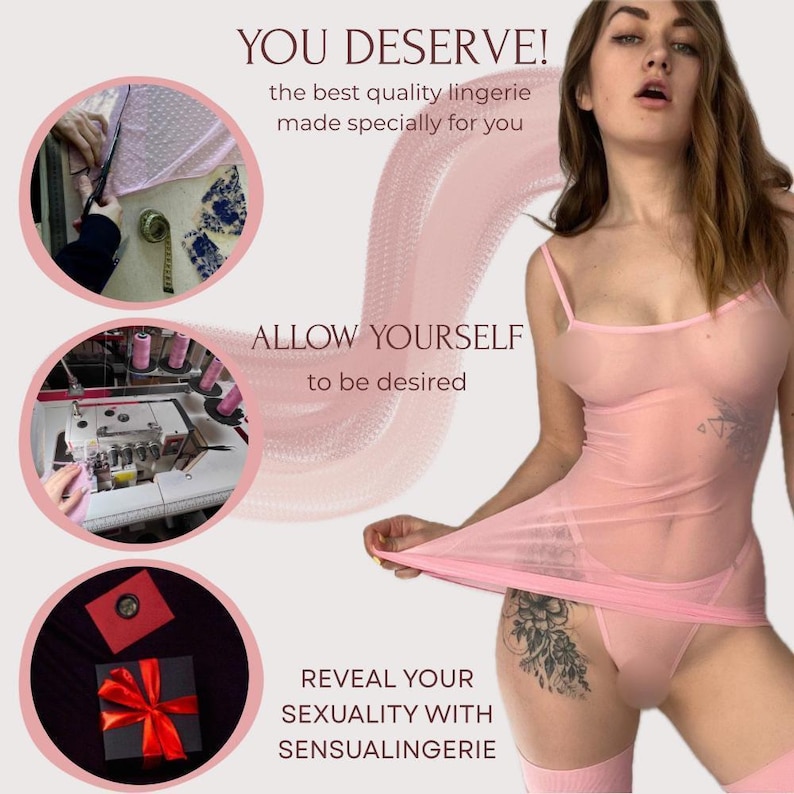 See through negligee - LURE Sheer nightgown, Sheer sexy nightwear, Naughty lingerie, Transparent lingerie, Sheer babydoll, Mesh night dress image 4