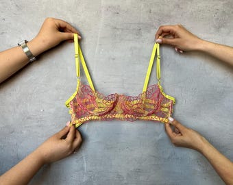 Lace Shelf Bra with support – Transparent Quarter Cup Bralette, Custom Lingerie