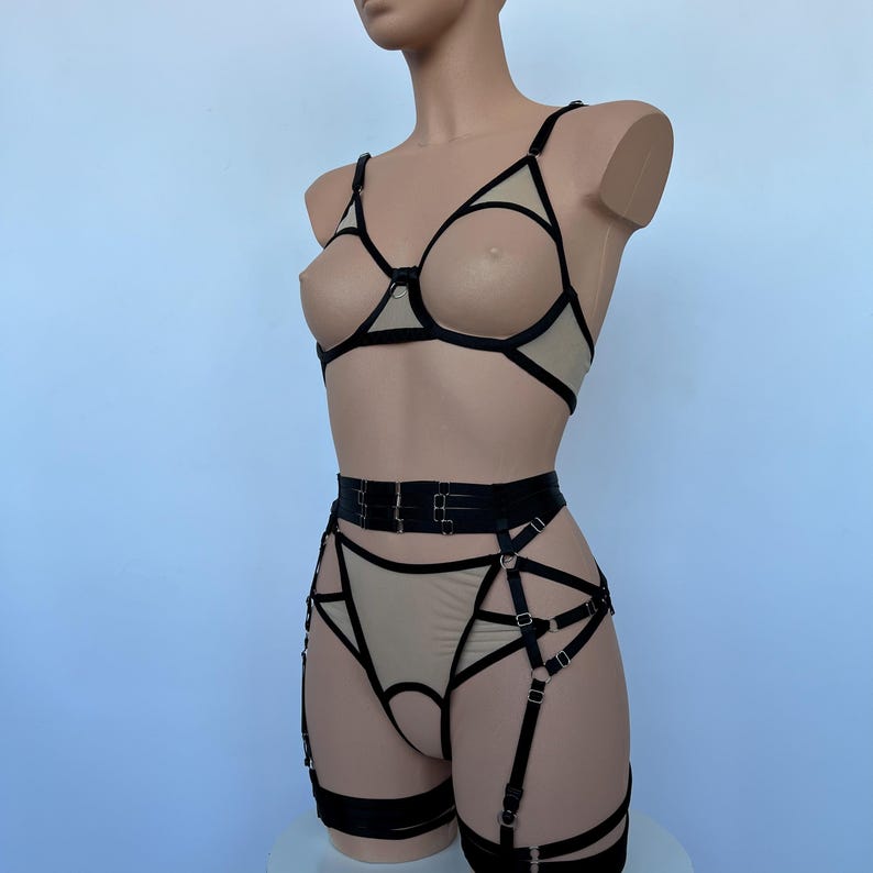 Colored Open cupless bra - SPIDER | Handmade custom size lingerie set for women | Different colors Mature image 4