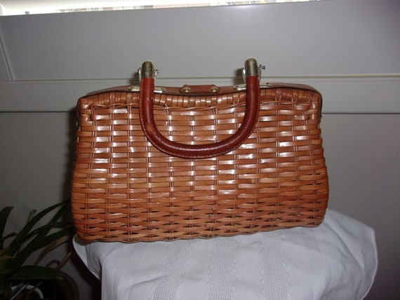 Vintage Simon Wicker Purse Handbag Handcrafted Wo… - image 4