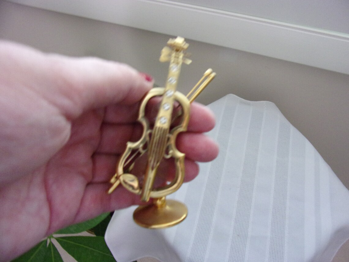 Unique Vintage 24 K Gold Plated Violin With Austrian Crystals Etsy