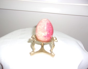Vintage Pink Stone Egg With Brass Stand