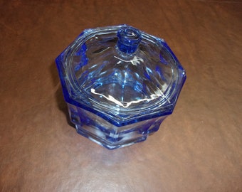 Vintage Blue Glass Candy Dish With Lid