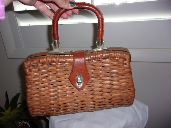 Vintage Simon Wicker Purse Handbag Handcrafted Wo… - image 2