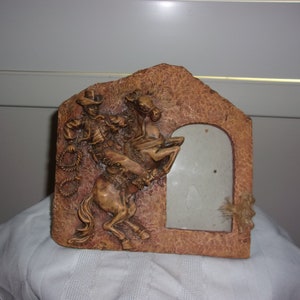 Vintage Cowboy On A Horse Heavy Picture Frame