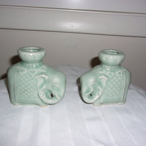 Vintage Ceramic Pair Of Elephant Candle Holders