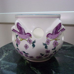 Vintage Ceramic Decorative Birds And Flowers Planter