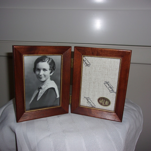 Vintage Hardwood Picture Frame Double Picture Frame With Picture From The 1930's Of A Woman