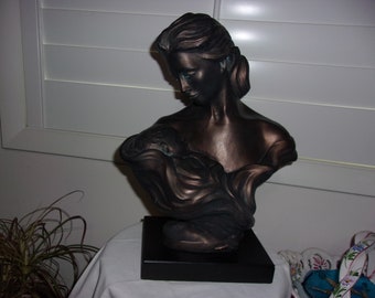 Vintage Handcrafted Heavy Mother And Child Sculpture