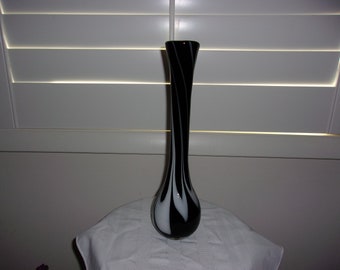 Vintage Handcrafted Black And White Art Glass Vase