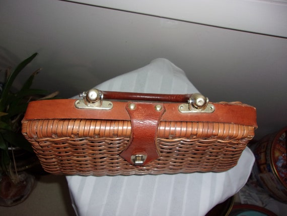 Vintage Simon Wicker Purse Handbag Handcrafted Wo… - image 6