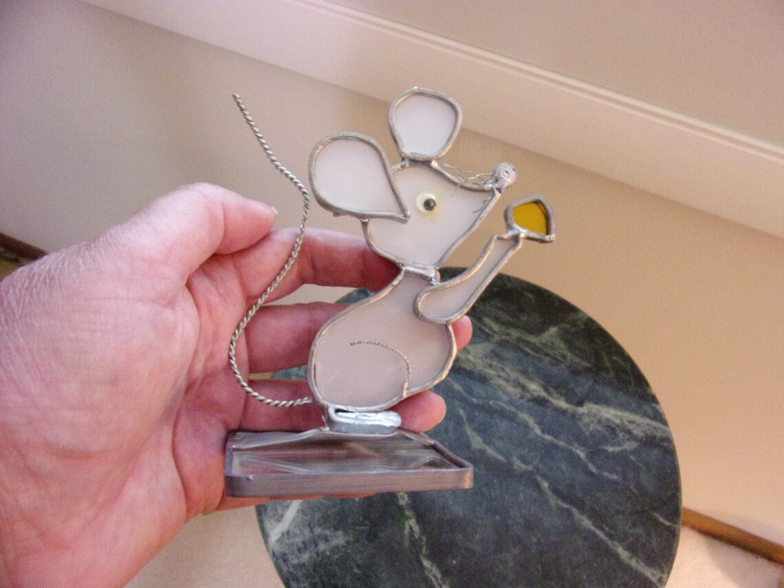 Vintage Stained Glass Mouse Figurine Etsy
