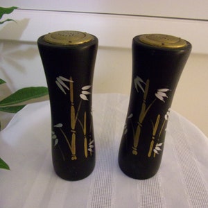 Vintage Handpainted Ceramic Bamboo Design Salt & Pepper Shakers