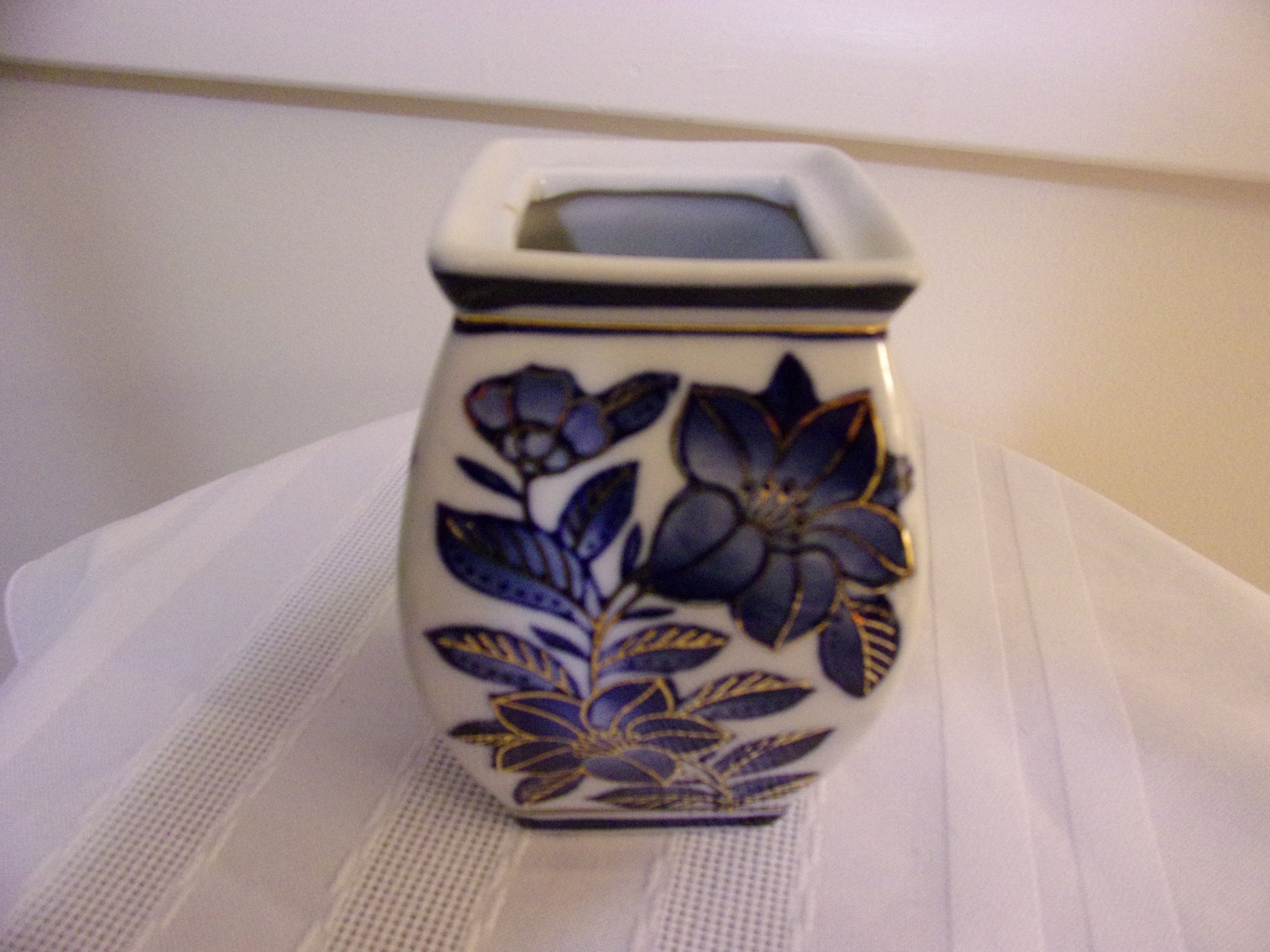 Vintage Ceramic Blue White & Gold Small Vase Etsy